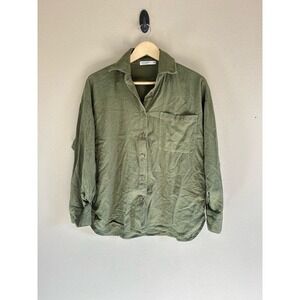 Stateside Womens Linen Cotton Collared Button Long‎ Sleeve Blouse Top Size XS